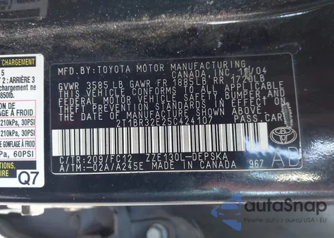 2005 Toyota Corolla S from USA, damaged, VIN 2T1BR32E25C424107